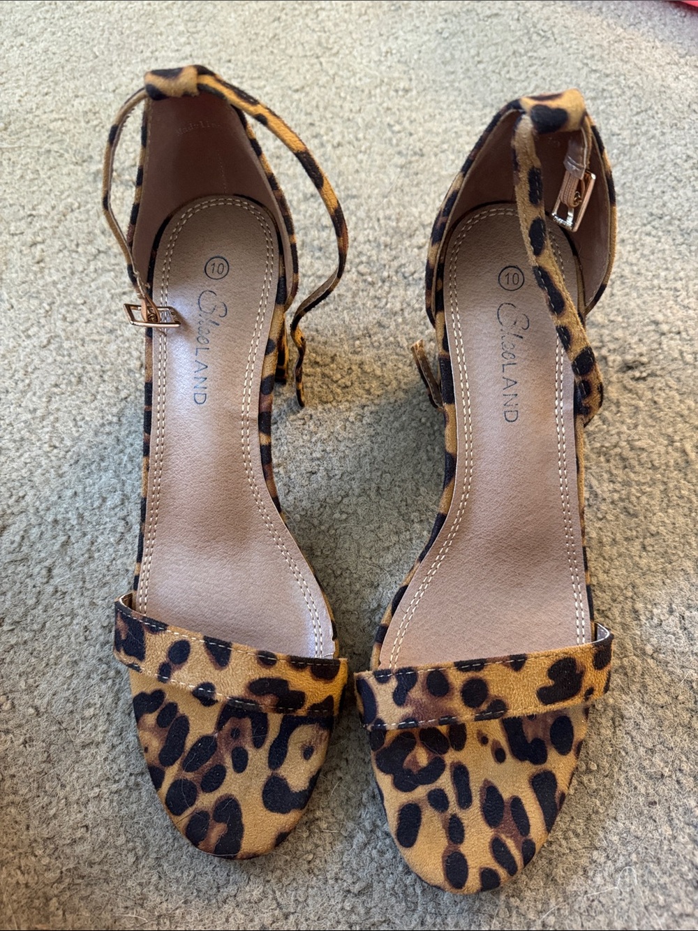 Leopard-Print Ankle Strap Heels